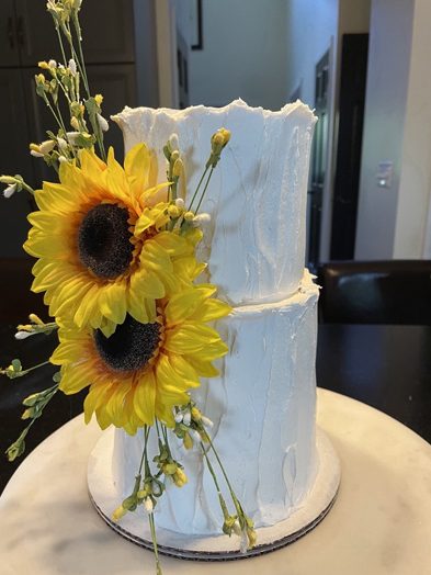 Layers of Love Vegan Cakes | Boho Classic Sunflower Two Tier Vegan Textured Buttercream Wedding Cake